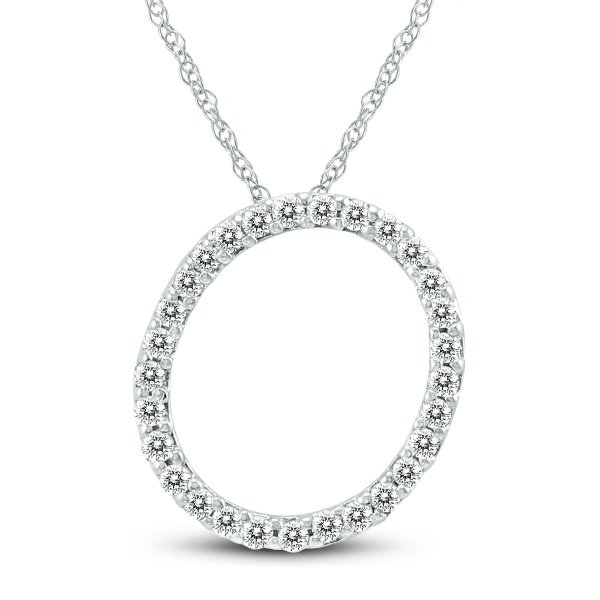 1/6 Carat TW O Initial Diamond Pendant Necklace in 10K White Gold with Adjustable Chain