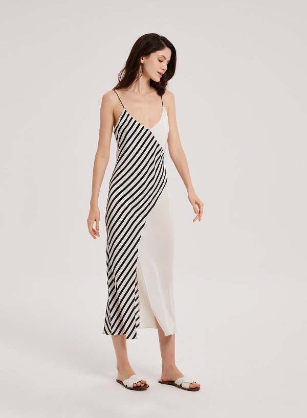 Black Stripe Silk Slip Dress