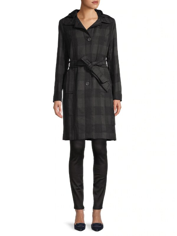 Plaid-Print Belted Trench Coat
