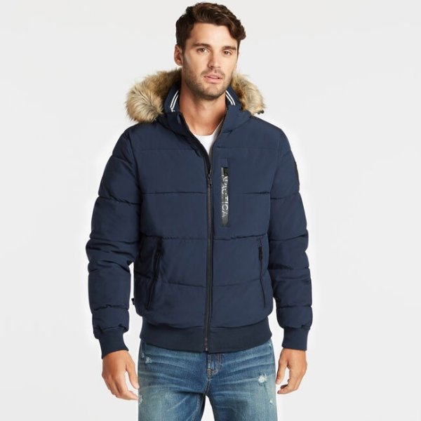 STRETCH BOMBER WITH REMOVABLE HOOD