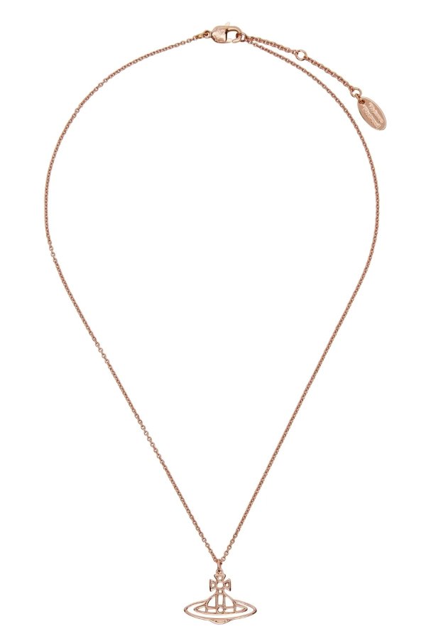 Rose Gold Thin Lines Short Flat Orb Necklace