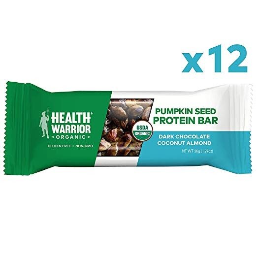Health Warrior Pumpkin Seed Protein Bars, Dark Chocolate Coconut Almond, 12 Count