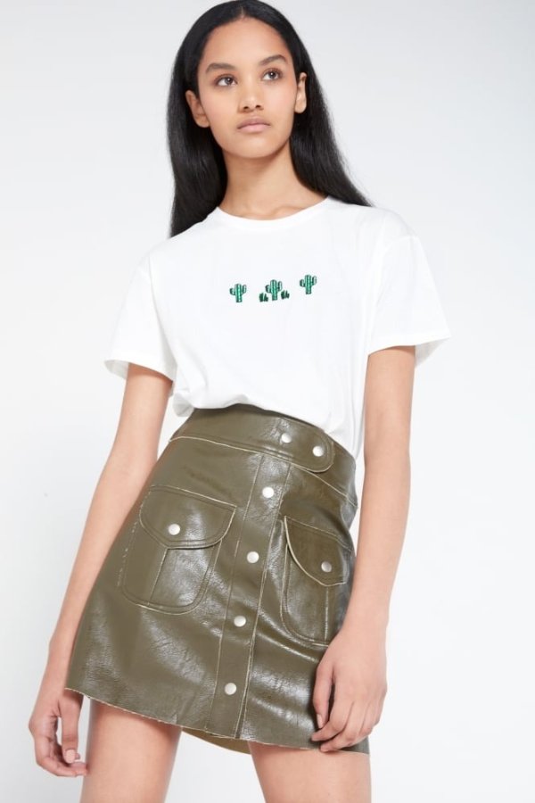 Daphnea Faux Leather Button Up Mini Skirt
