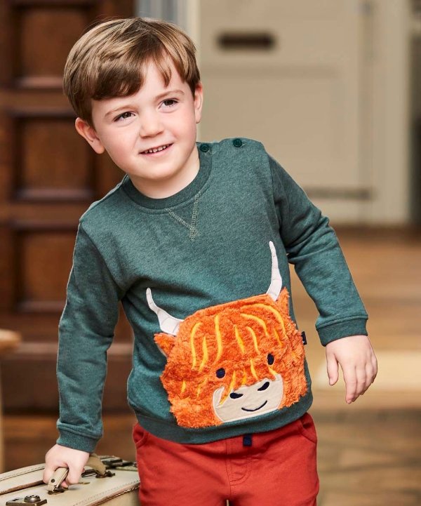 Forest Green & Orange Highland Cow Sweatshirt - Infant