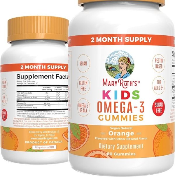 Nutritional Supplement Vegan Omega 3 Gummy for Kids 2+ | 2 Month Supply | Sugar Free | Vitamin C, E, Flaxseed Oil | Immune Support, Overall Wellness | No Fish Taste | 60 Count
