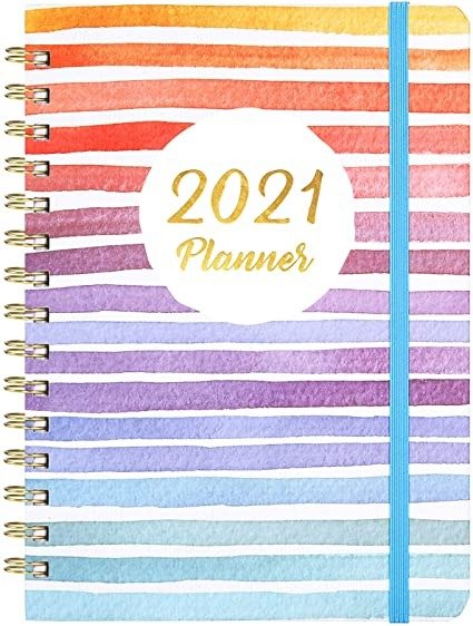 Planner 2021 - Weekly & Monthly Planner with Tabs, 6.3" x 8.4", Hardcover with Thick Paper + Back Pocket + Banded, Twin-Wire Binding - Colorful and Fun