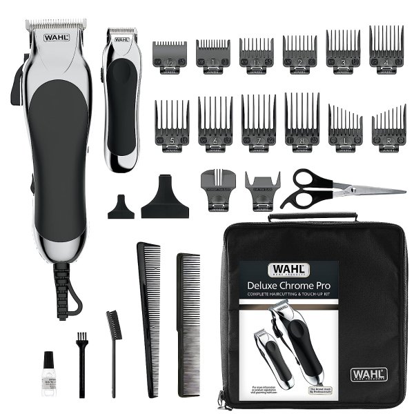 Clipper USA Deluxe Corded Chrome Pro, Complete Hair and Trimming Kit Model 79524-5201M