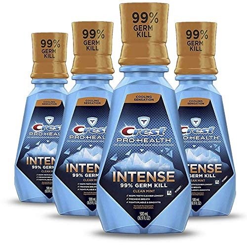 Crest Pro Health Intense Mouthwash with CPC (Cetylpyridinium Chloride), Clean Mint, 16.8 Fluid Ounce (Pack of 4)