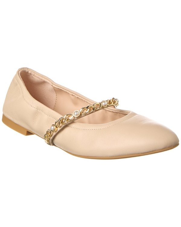 Pearl Chain Leather Ballet Flat / Gilt