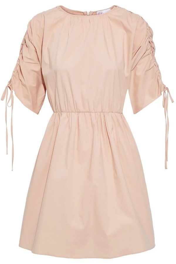 Lace-up cotton-blend poplin mini dress