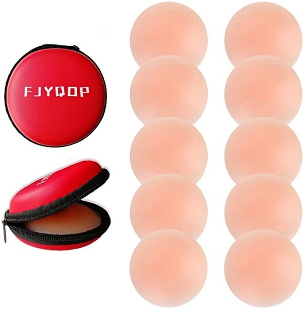 Silicone Nipple Covers - 5 Pairs, Women's Reusable Adhesive Invisible Pasties Nippleless Covers Round