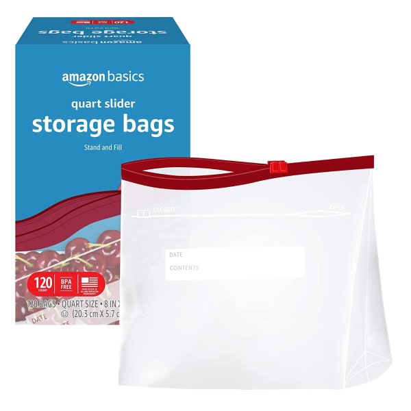 Amazon Basics Slider Quart Food Storage Bags, 120 Count