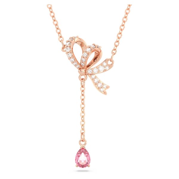 Volta Y pendant, Bow, Pink, Rose gold-tone plated by SWAROVSKI