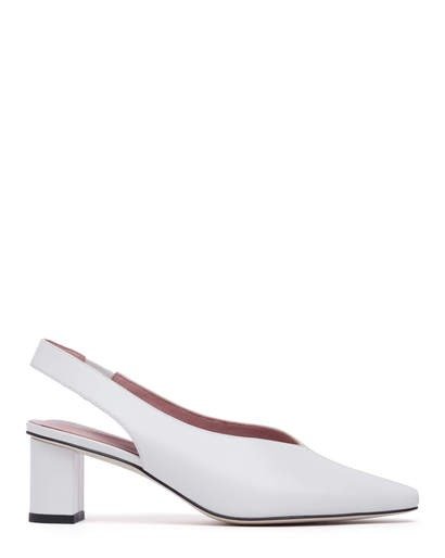 WALLACE - SLINGBACK SQUARE TOE BLOCK HEEL PUMPS WHITE KID LEATHER/ KID SUEDE