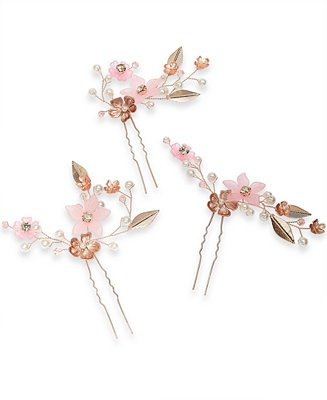 INC 3-Pc. Gold-Tone Crystal & Imitation Pearl Flower Sprig Bobby Pin Set, Created for Macy's