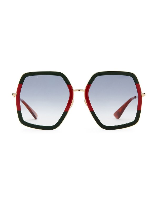 GG0106/S Green & Gold-Tone Square Sunglasses