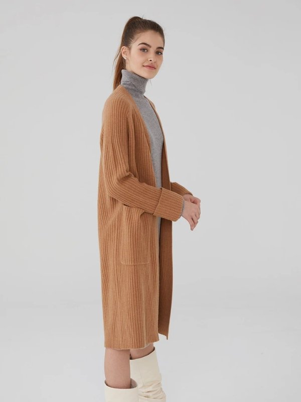 Wool Cashmere Maxi Ribbed Cardigan