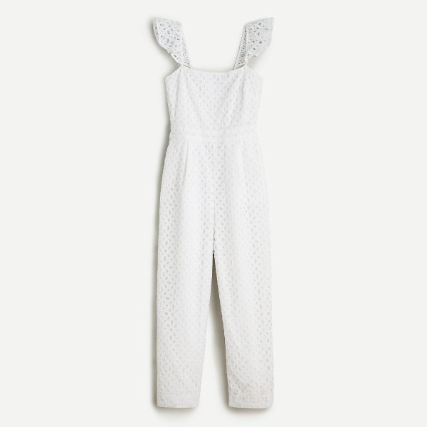 Ruffle jumpsuit in embroidered eyelet