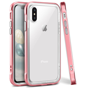 iPhone X Case, Ansiwee Reinforced PC Frame Highly Durable Crystal Slim Shock-Absorption Flexible Soft Rubber TPU Bumper Hybrid Protective Case for Apple iPhone X 5.8 inch (Rose Gold)