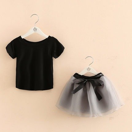 【自营】宝宝套装夏装新款女童童装儿童短袖T恤纱裙两件套