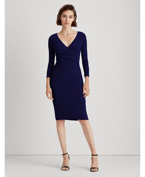 3/4-Sleeve Ruched Jersey Dress