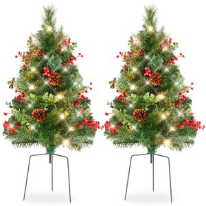 Best Choice Products Set of 2 Pre-Lit Pathway Christmas Trees