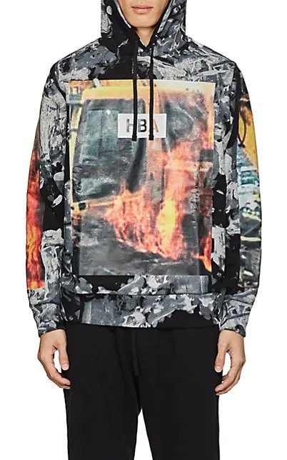 Fire-Print Cotton Terry Hoodie