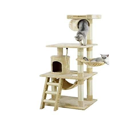 Beige 62" Cat Tree Condo with Hammock and Side Basket | Petco