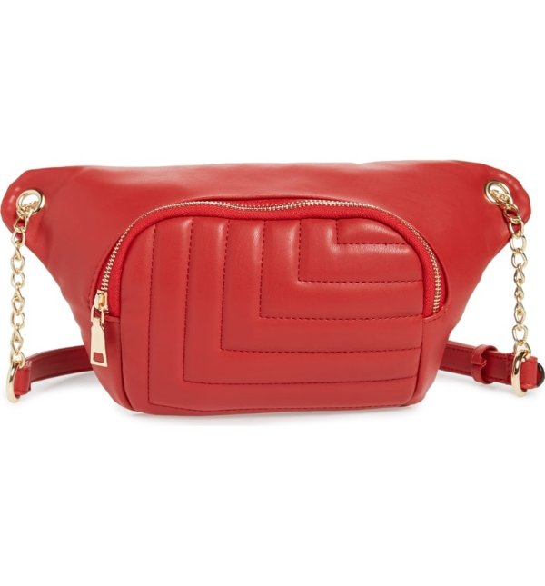 Chain Quilted Faux Leather Belt Bag