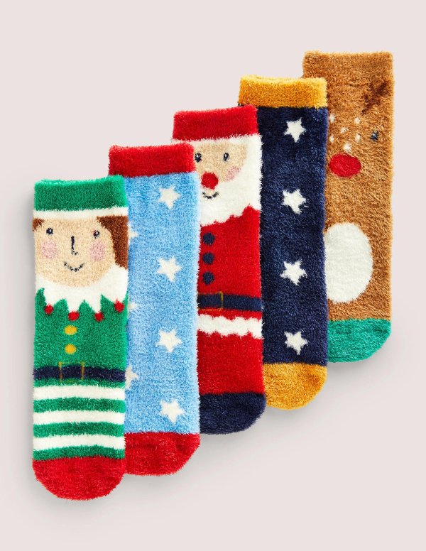 Fluffy Christmas Socks 5 Pack - Multi | Boden US