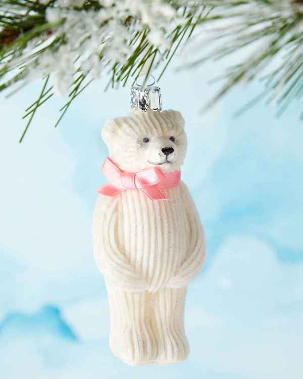 White Teddy Bear With Light Christmas Ornament