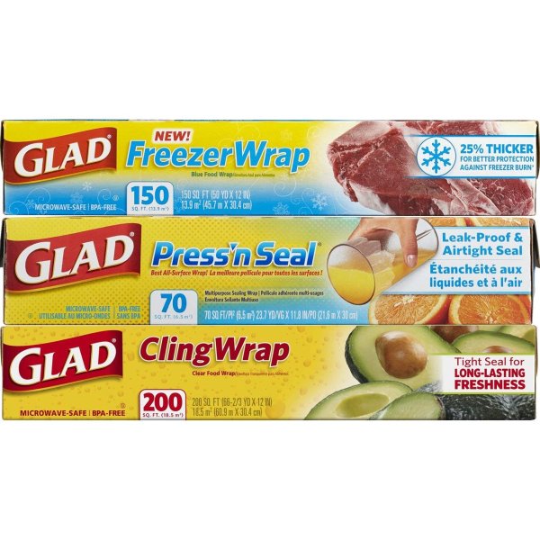 Plastic Food Wrap Variety Pack - Press'n Seal Wrap - FreezerWrap - ClingWrap - 3 pack
Roll over image to zoom inPlastic Food Wrap Variety Pack - Press'n Seal Wrap - FreezerWrap - ClingWrap - 3 pack