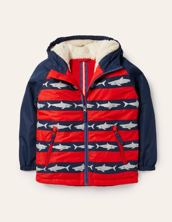 Cosy Sherpa-lined Anorak - College Navy/Rockabilly Red | Boden US