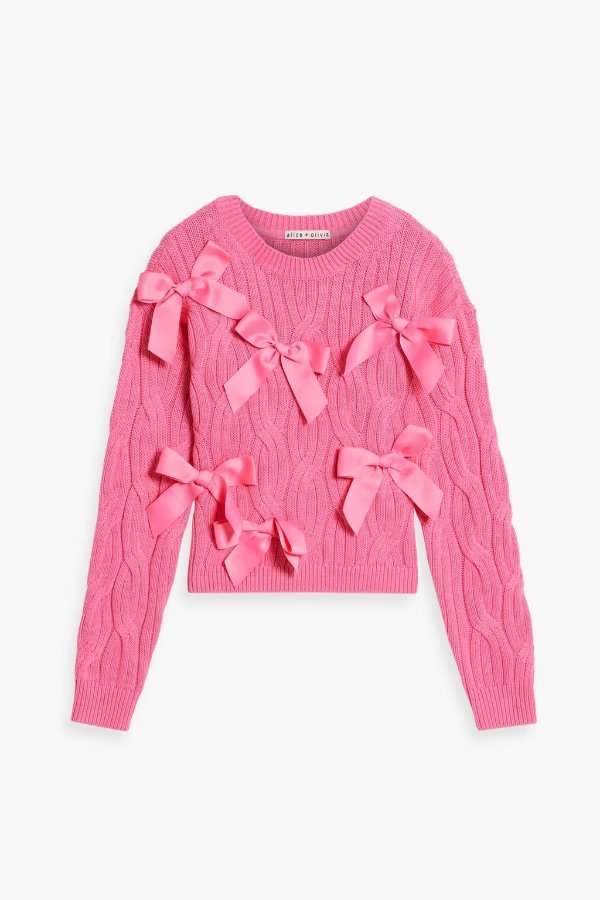 Bow-embellished cable-knit sweater