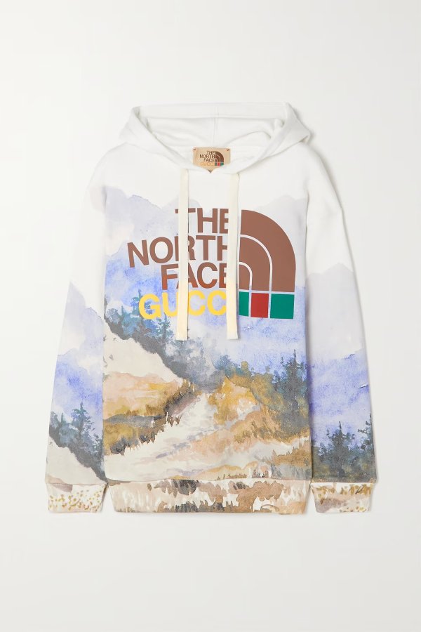 + The North Face printed cotton-jersey hoodie