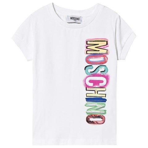 White Sequin Multi Colour Logo T-Shirt | AlexandAlexa