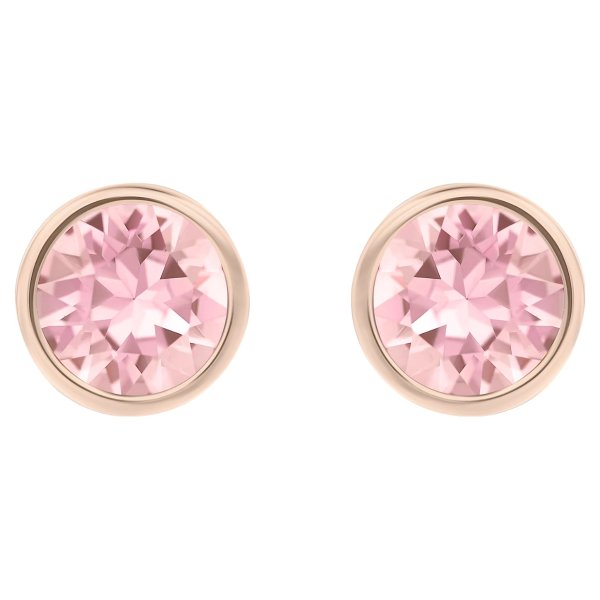 Solitaire pierced earrings, Pink, Rose-gold tone plated by SWAROVSKI