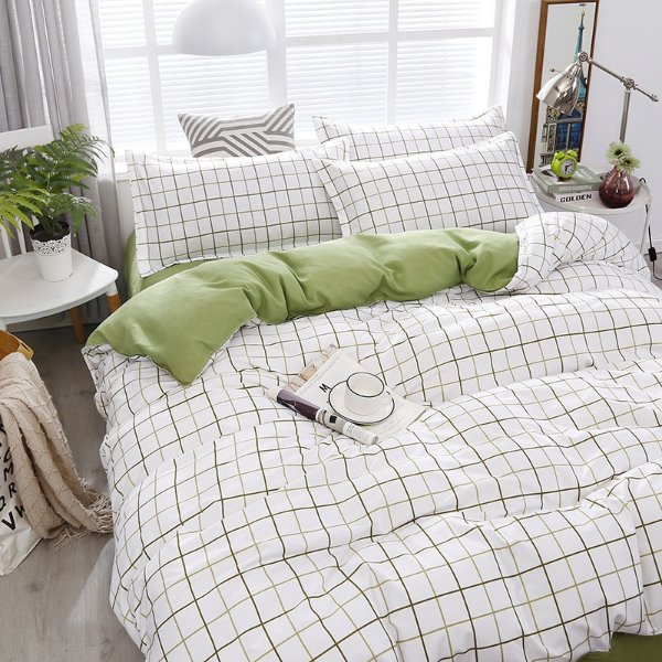 24.03US $ 31% OFF|Fashion Bedding Set White Green Double Bed Linens Quilt Duvet Cover Pillowcase Queen Size Flat Sheet Classic Grid For Girl Boy - Bedding Set - AliExpress