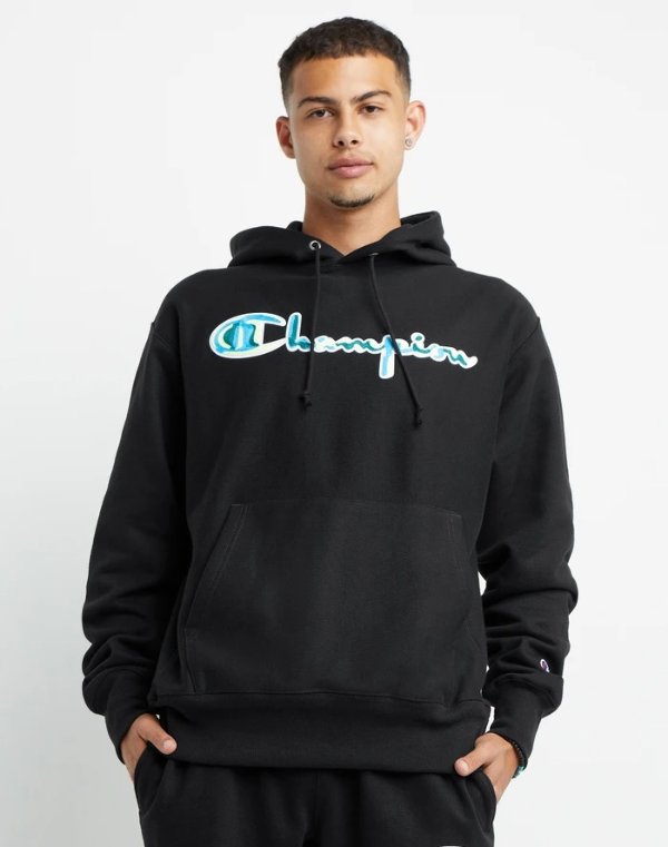 Reverse Weave Hoodie, Chain Stitched Script