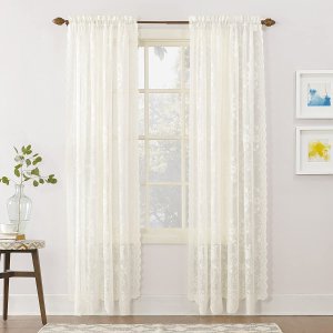 No. 918 48941 Alison Floral Lace Sheer Rod Pocket Curtain Panel, 58" x 72"