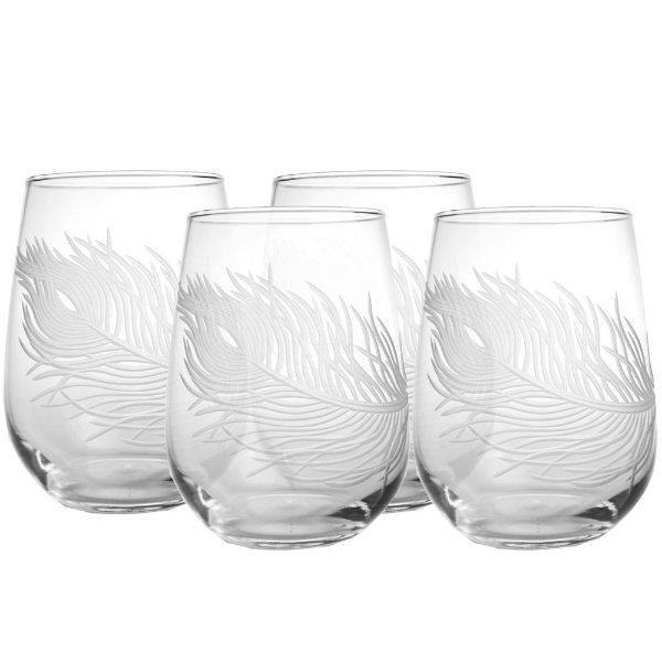 Peacock 17 oz. Clear Stemless Wine Glass (Set of 4)-204338-S4 - The Home Depot