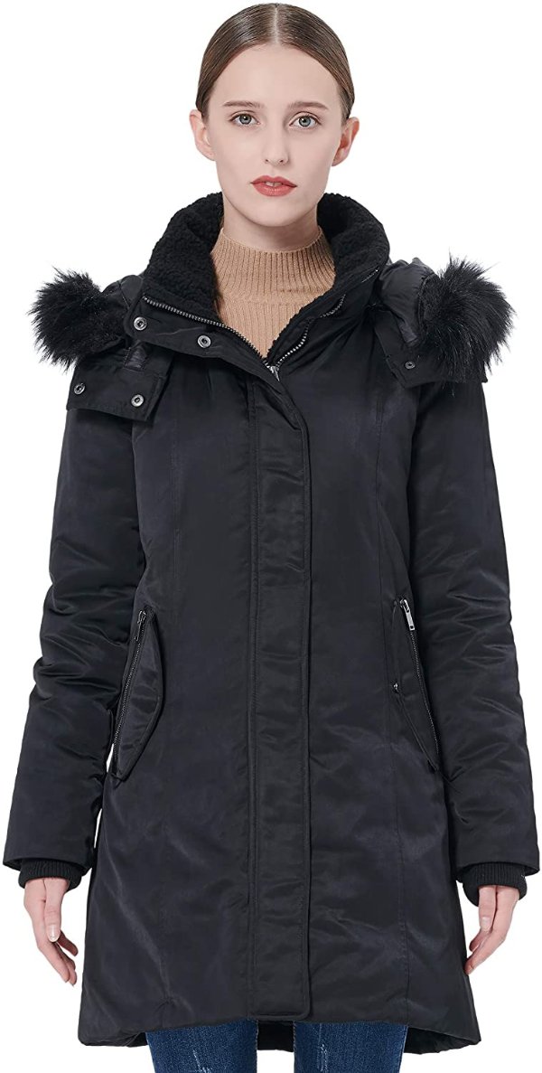 Women's Down Jacket with Removable Hood Winter Down Coat