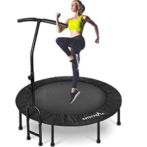 MOVTOTOP Foldable Mini Trampoline Rebounder, Indoor Fitness Trampoline with Handrail and Safety Pad, Exercise Trampoline Rebounder for Kids Adults Indoor/Garden Workout