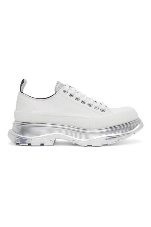 White & Silver Tread Slick Low Sneakers