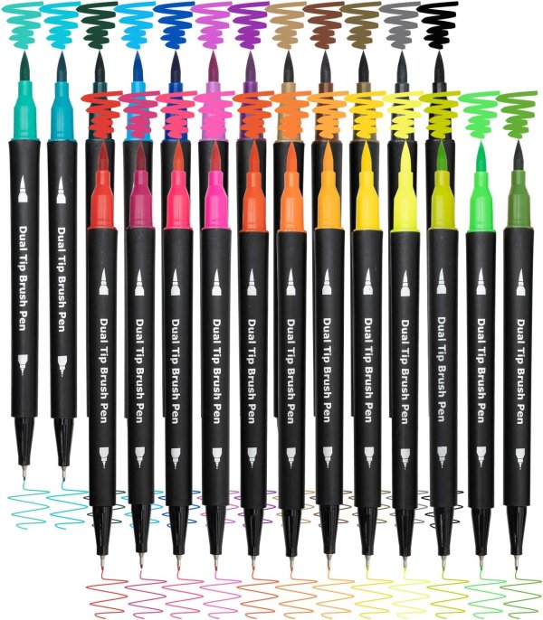 Piochoo Dual Brush Marker Pens for Coloring,24 Markers