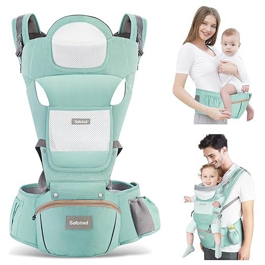 Safotad Baby Carrier with Hip Seat,Ergonomic M Position 6in1 Baby Carrier Newborn to Toddler