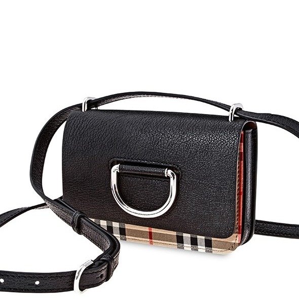 The Mini Vintage Check and Leather D-ring Bag- Black