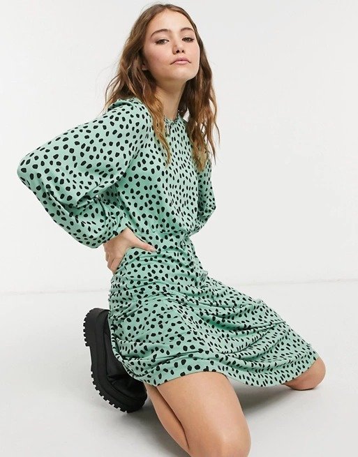 maxi dress with long sleeve in sage spot print 