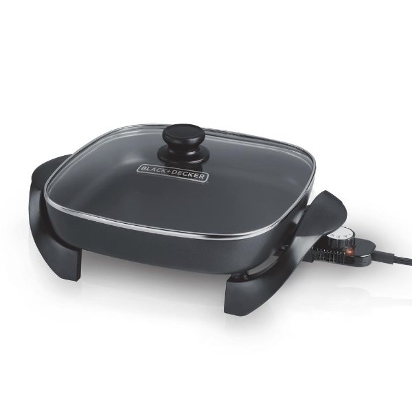 BLACK+DECKER 12 in. x 12 in. Temperature Controlled Electric Skillet with Glass Lid-SK1212B - The Home Depot