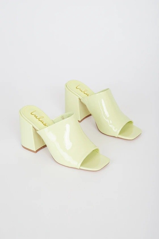 Qwynn Pale Yellow Patent High Heel Slide Sandals